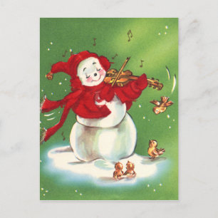 Cartão Postal De Festividades Festivo Vintage Snowman Natal