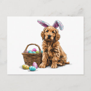 Cartão Postal De Festividades Filhote de Retriever Dourado de Páscoa com Orelhas