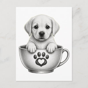 Cartão Postal De Festividades Filhote Labrador Retriever Xícara de Chá