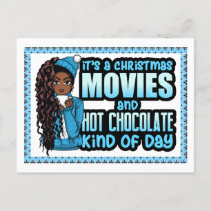 Cartão Postal De Festividades Filme de Natal Chocolate Quente Melanina Preta Mul