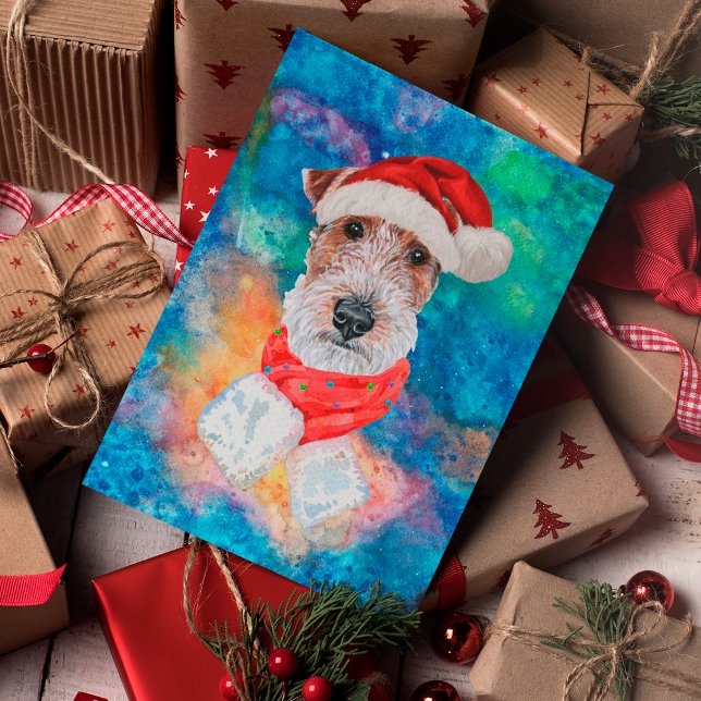 Cartão Postal De Festividades Fio Fox Terrier Brerier Dog Natal (Criador carregado)