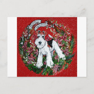 Cartão Postal De Festividades Fio Fox Terrier Natal