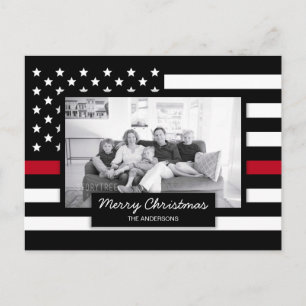 Cartão Postal De Festividades Firefighter Thin Red Line American Flag Photo