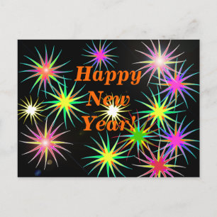 Cartão Postal De Festividades Fireworks Flash de ano novo em preto