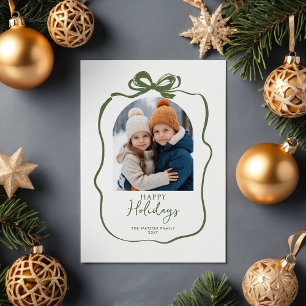 Cartão Postal De Festividades Fita de Arco Desenhada à Mão para Foto de Natal Ve