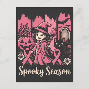Cartão Postal De Festividades Fita Rosa da Época Spooky - Bruxa Bonita do Hallow