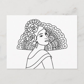 Cartão Postal De Festividades Flamenco Spanish Lady With Fan Ink art Drawing