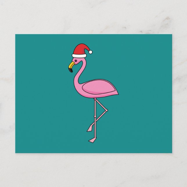 Cartão Postal De Festividades Flamingo de Natal com Santa Hat (Frente)