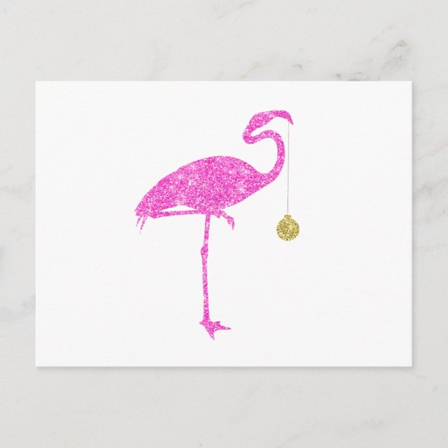 Cartão Postal De Festividades Flamingo Faux Pink Glitter Flamingos Natal (Frente)