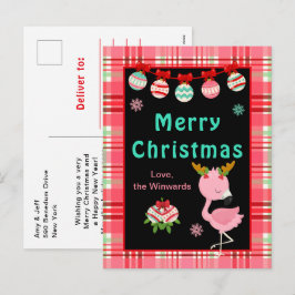 Cartão Postal De Festividades Flamingo Festivo Feliz Natal