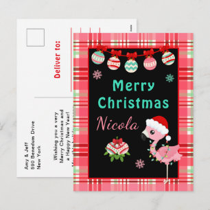 Cartão Postal De Festividades Flamingo Festivo Feliz Natal com Nome