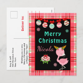 Cartão Postal De Festividades Flamingo Festivo Feliz Natal com Nome