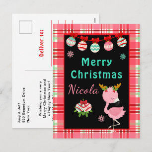 Cartão Postal De Festividades Flamingo Festivo Feliz Natal com Nome