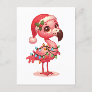 Cartão Postal De Festividades Flamingo Merry Natal Animais de inverno Flamingos