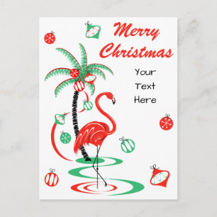 Cartão Postal De Festividades Flamingo Natal Vermelho retrato texto de Natal