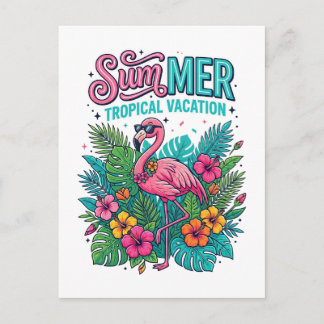 Cartão Postal De Festividades Flamingo Rosa Floral Tropical - férias de verão