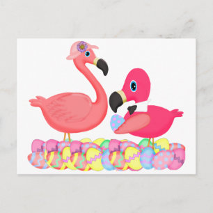Cartão Postal De Festividades Flamingos cor-de-rosa páscoa