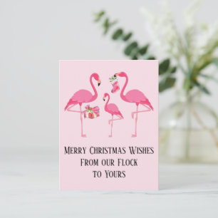 Cartão Postal De Festividades Flamingos Rosa Feliz Natal