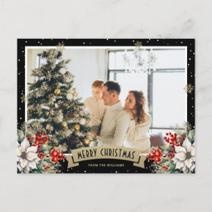 Cartão Postal De Festividades Flauta de Neve Botânica Preta Foto Natal