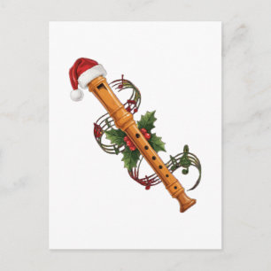 Cartão Postal De Festividades Flauta Gravador Instrumento Chapéu de Papai Noel N