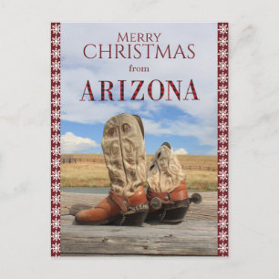 Cartão Postal De Festividades Floco de neve Arizona de borda Cowboy Boot Natal