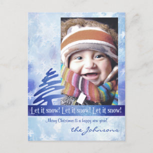 Cartão Postal De Festividades Floco de neve azul e branco Deixe-o nevar! Cartão 