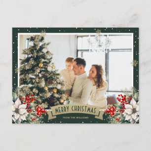 Cartão Postal De Festividades Floco de Neve Botânico Verde Foto Natal