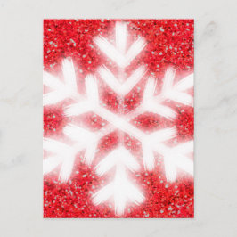Cartão Postal De Festividades Floco de neve branco brilho vermelho elegante