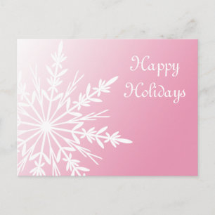 Cartão Postal De Festividades Floco de neve branco em feriados felizes rosa