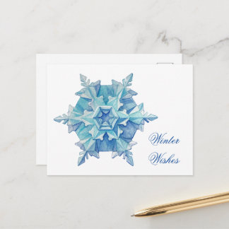 Cartão Postal De Festividades Floco de Neve em Aquarela