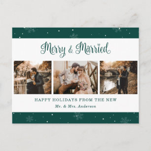Cartão Postal De Festividades Floco de Neve Verde Botânico Foto de Casamento Rec
