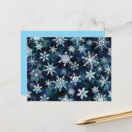 Cartão Postal De Festividades Flocos de Neve Caindo Noite de Inverno Azul Profun