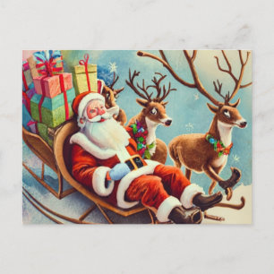 Cartão Postal De Festividades Flocos de neve dançantes com Papais noeis: Adicion