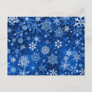 Cartão Postal De Festividades Flocos de neve de Natal Azul e Prata