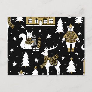 Cartão Postal De Festividades Flocos de neve de Natal preto e branco