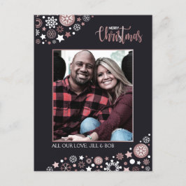 Cartão Postal De Festividades Flocos de neve de ouro cor-de-rosa feliz de Natal