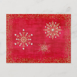 Cartão Postal De Festividades Flocos de neve do Natal vermelhos & Dourados