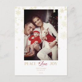 Cartão Postal De Festividades Flocos de Neve Dourados de Natal & Foto Personaliz