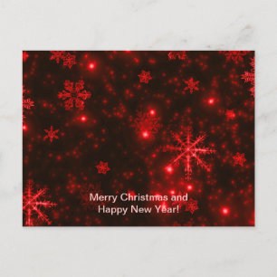 Cartão Postal De Festividades Flocos de neve no fundo vermelho escuro