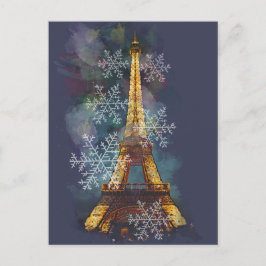 Cartão Postal De Festividades Flocos de neve Torre Eiffel Paris inverno
