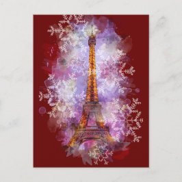 Cartão Postal De Festividades Flocos de neve Torre Eiffel Paris inverno