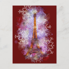 Cartão Postal De Festividades Flocos de neve Torre Eiffel Paris inverno