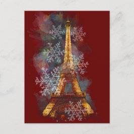 Cartão Postal De Festividades Flocos de neve Torre Eiffel Paris inverno
