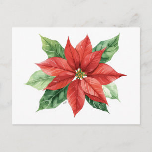 Cartão Postal De Festividades Flor de Poinsettia Vermelha em Aquarela Clássica