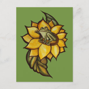 Cartão Postal De Festividades Flor de Rã Floral Sapo de Girassol