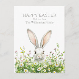 Cartão Postal De Festividades Florais de coelho branco felz pascoa personalizado