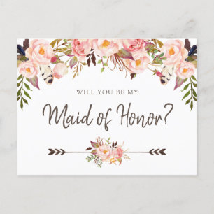 Cartão Postal De Festividades Floral Blush Boho Chic Will You Be Maid of Honor