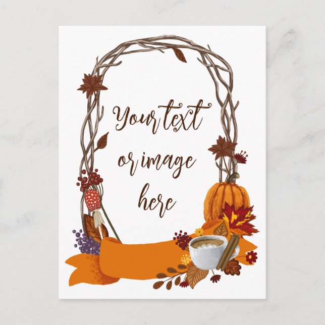 Cartão Postal De Festividades Floral Fall Wreath Autumn Flowers Pumpkin Café (Frente)