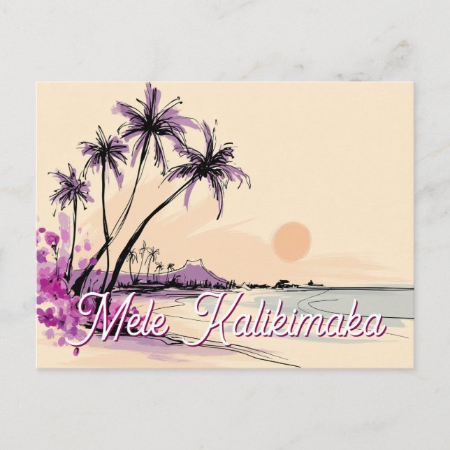 Cartão Postal De Festividades Floral Hawaii Drawing Mele Kalikimaka (Frente)