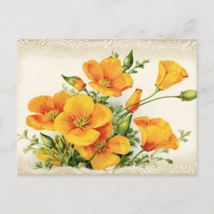 Cartão Postal De Festividades Flores Amarelas Vintage bonito